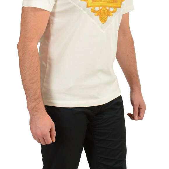 Versace Men's White & Gold Heritage Logo Print Short Sleeve T-Shirt US XS IT 46 - Picture 2 of 6